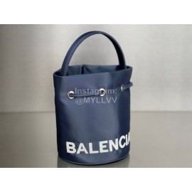 Balenciaga Canvas Wheel Drawstring Bucket Bag For Women Navy