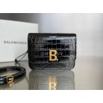 Balenciaga Black Crocodile Embossing Crossbody Flap Bag 