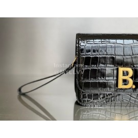 Balenciaga Black Crocodile Embossing Crossbody Flap Bag 