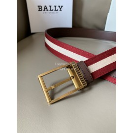 Bally Red Calf Leather Stripe Gold Pin Buckle 34mm Belt