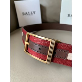 Bally Red Calf Leather Stripe Gold Pin Buckle 34mm Belt