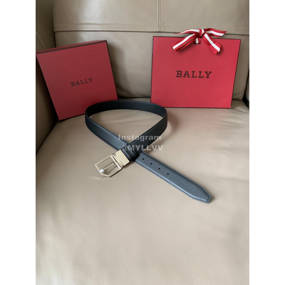 Bally Fashion Calf Leather Metal Buckle 34mm Leisure Belt Black