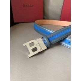 Bally New Calf Leather Stripe B Buckle 34mm Belt Blue