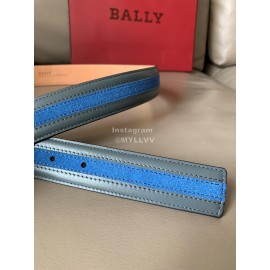 Bally New Calf Leather Stripe B Buckle 34mm Belt Blue