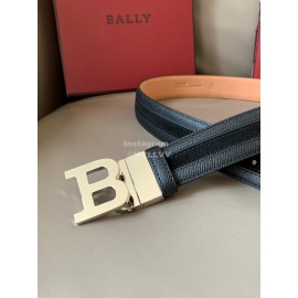 Bally New Calf Leather Stripe B Buckle 34mm Belt Gray