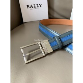Bally New Calf Leather Stripe Pin Buckle 34mm Belt Blue