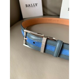 Bally New Calf Leather Stripe Pin Buckle 34mm Belt Blue
