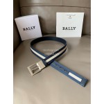 Bally Fashion Calf Leather Stripe Silver Pin Buckle 34mm Belt Blue