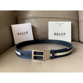 Bally Fashion Calf Leather Stripe Silver Pin Buckle 34mm Belt Blue