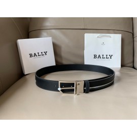 Bally Black Calf Leather Silver Pin Buckle 34mm Belt 