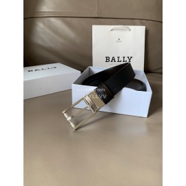 Bally Black Calf Leather Rotating Pure Copper Silver Buckle 34mm Belt