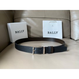 Bally Black Calf Leather Rotating Pure Copper Silver Buckle 34mm Belt