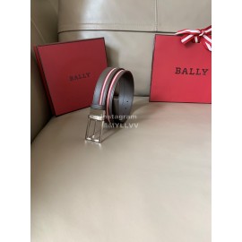 Bally Fashion Calf Leather Stripe Silver Pin Buckle 34mm Leisure Belt