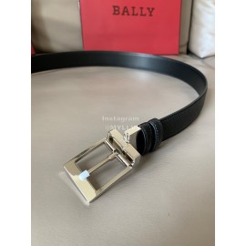 Bally New Black Calf Leather Silver Pin Buckle Belt For Men 