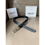 Bally Black Calf Leather Metal Silver Bb Buckle Belt For Men