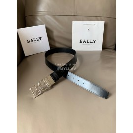 Bally Black Calf Leather Metal Silver Bb Buckle Belt For Men