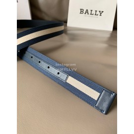 Bally Tamal Calf Leather Textile Stripe B Buckle Belt Blue