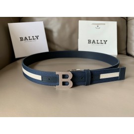 Bally Tamal Calf Leather Textile Stripe B Buckle Belt Blue