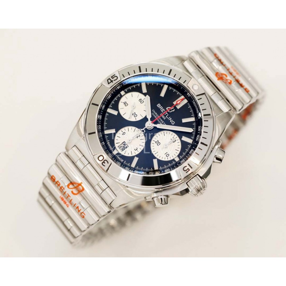 Breitling Chronomat 316l Refined Steel Watch Navy