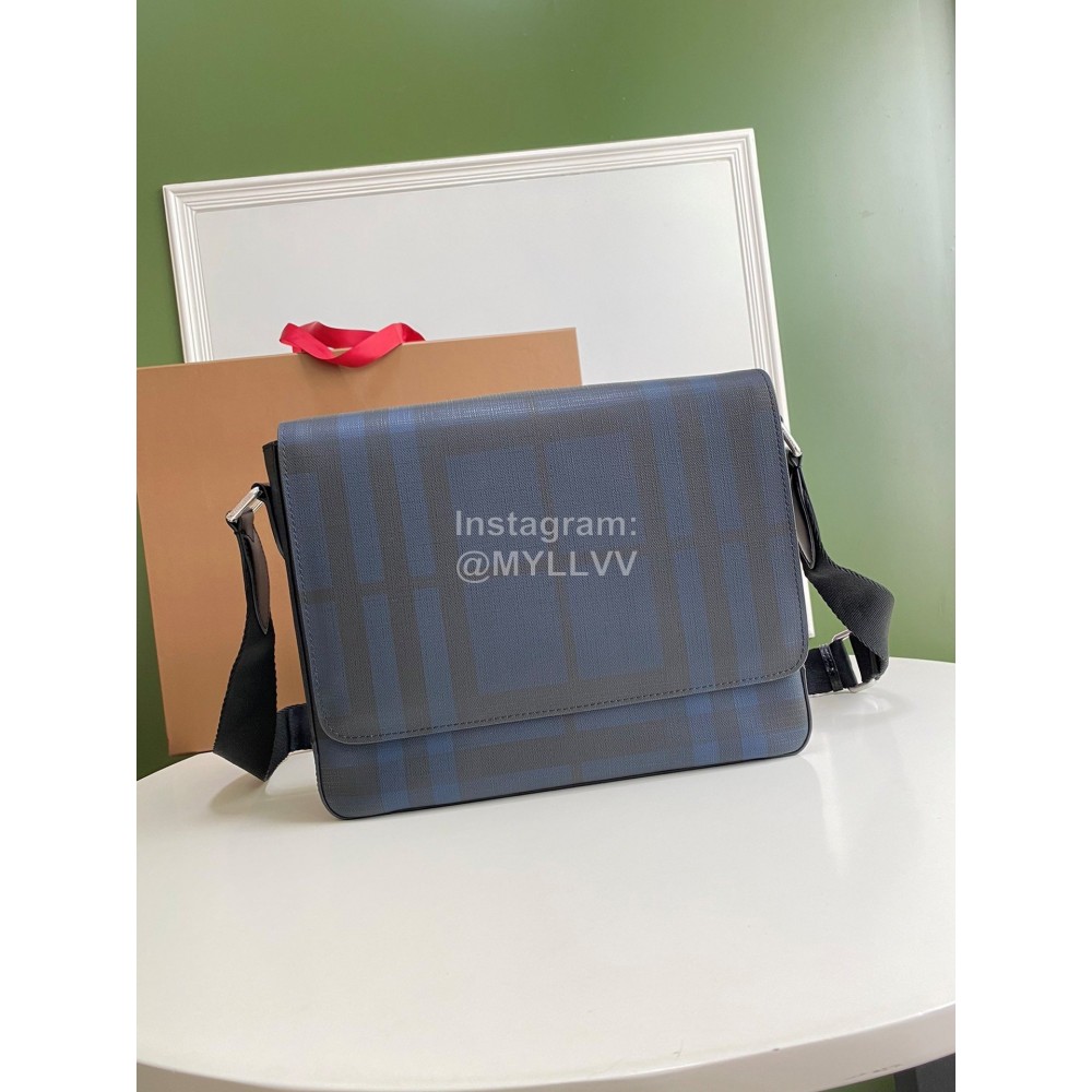 Burberry Soft Plaid Leather Messenger Bag Blue