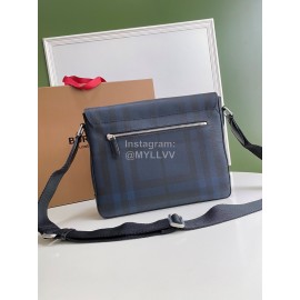 Burberry Soft Plaid Leather Messenger Bag Blue