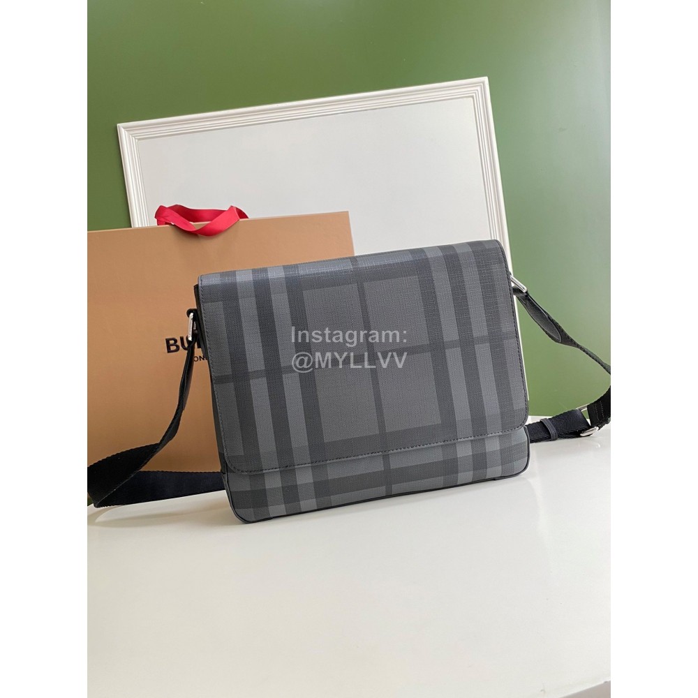 Burberry Soft Plaid Leather Messenger Bag Gray