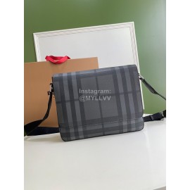 Burberry Soft Plaid Leather Messenger Bag Gray