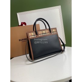 Burberry Vintage Plaid Handbag Messenger Bag Black