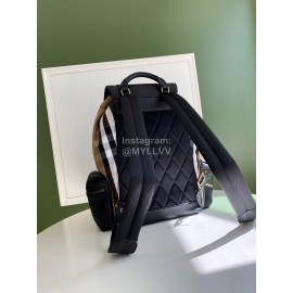 Burberry Black Leather Plaid Leisure Backpack