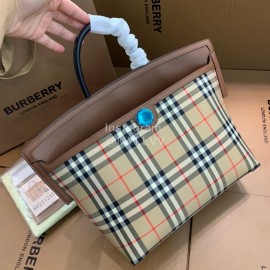 Burberry Waterproof Plaid Leather Handbag