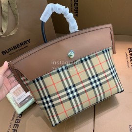 Burberry Waterproof Plaid Leather Handbag