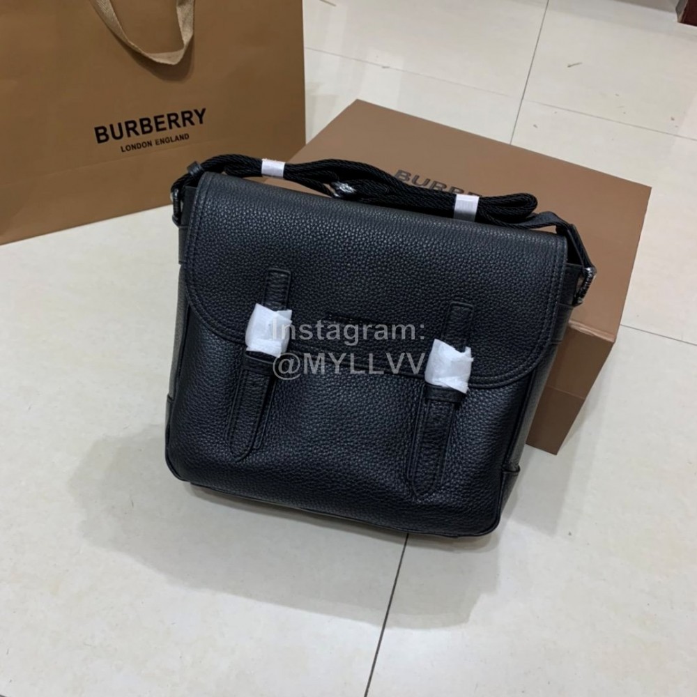 Burberry Black Leather Messenger Bag For Men