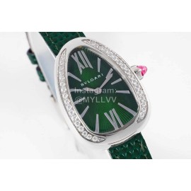 Bvlgari Serpenti Cowhide Strap Diamond Watch Green
