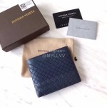 Bottega Veneta New Embroidery Knitting Short Two Fold Wallet Blue