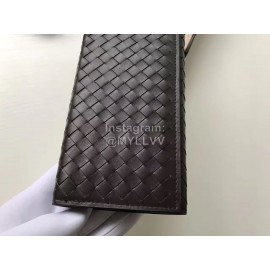 Bottega Veneta Simple Cowhide Woven Long Two Fold Wallet For Men Black
