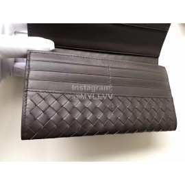 Bottega Veneta Simple Cowhide Woven Long Two Fold Wallet For Men Black