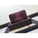 Bottega Veneta Fashion Woven Leather Long Zipper Purse Purple 114076