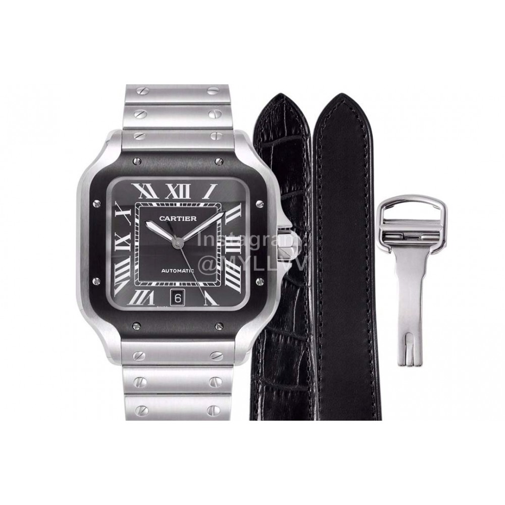 Cartier Santos Series Square Dial Steel Strap Watch Gray