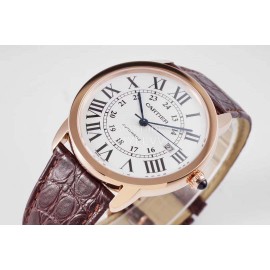 Cartier Waterproof Roman Digital Time Scale Leather Strap Watch Brown