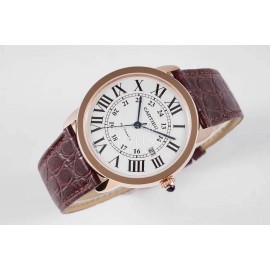Cartier Waterproof Roman Digital Time Scale Leather Strap Watch Brown