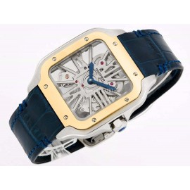 Cartier Square Hollow Dial Leather Strap Watch Gold