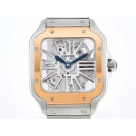 Cartier Square Hollow Dial Steel Strap Watch Rose Gold