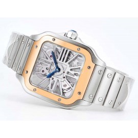 Cartier Square Hollow Dial Steel Strap Watch Rose Gold