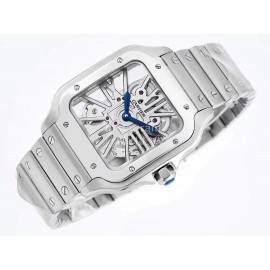Cartier Square Hollow Dial Steel Strap Watch Silver