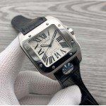 Cartier X46 Leather Strap Waterproof Mechanical Watch Silver
