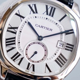 Drive De Cartier Roman Numerals Leather Strap Watch Silver