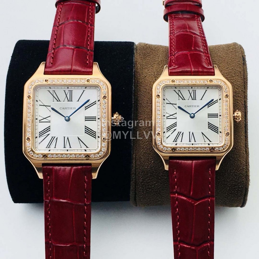 Cartier Uu Factory Santos-Dumont Square Dial Watch Red