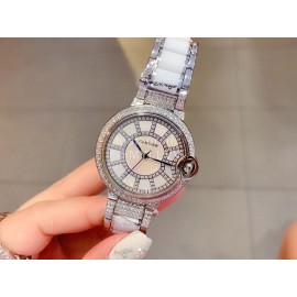 Ballon Bleu De Cartier New Diamond Dial Ceramic Strap Watch Silver
