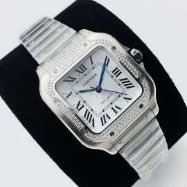 Santos De Cartier Bv Factory Diamond Square Dial Watch Silver