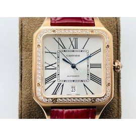 Cartier Uu Factory Santos-Dumont 904l Fine Steel Case Watch Wine Red